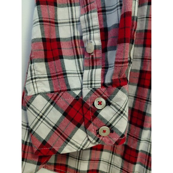 Talbots Flannel Shimmer Button Up Blouse Red White Gold Plaid Cozy Cabin Soft 2X - Picture 6 of 7
